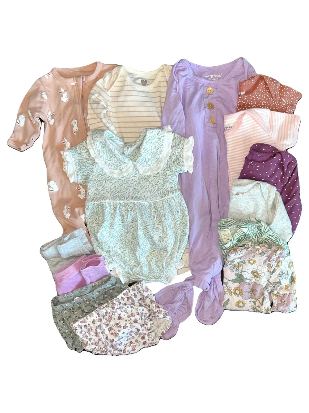 14 pc Bundle Assorted Baby Clothes PJs Bubble Romper One Piece Bloomers 0-3M
